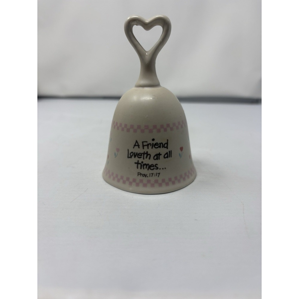 Vtg 1988 Enesco Porcelain Heart Handle Bell A Friend Loveth At All Times Cottage